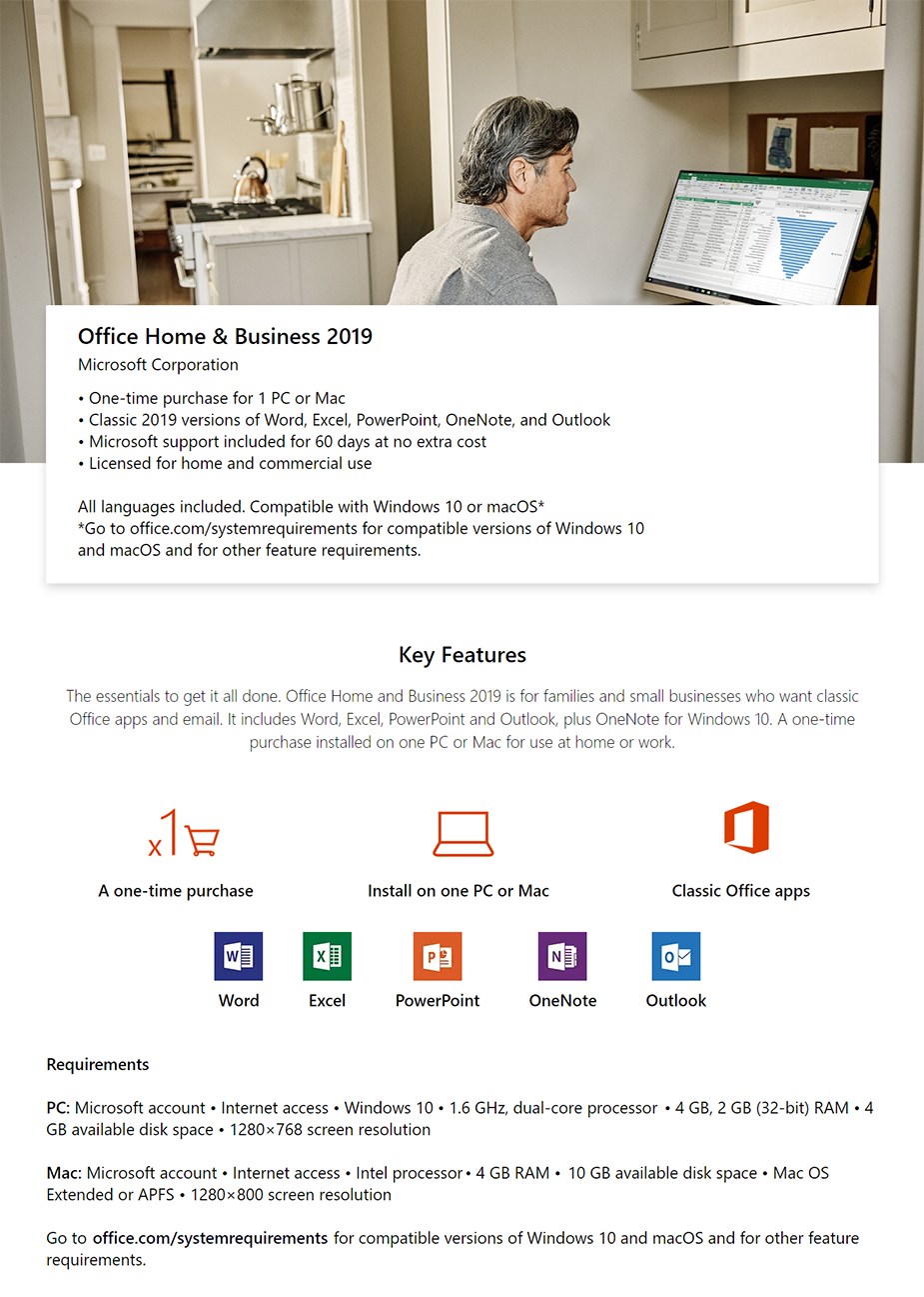 Microsoft Office 2019 Home and Business 1 Year Licence - Medialess Retail - Desktop Overview 1