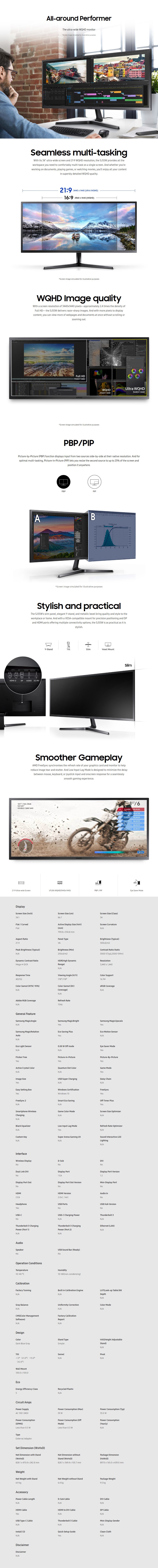 Samsung LS34J550WQEXXY 34" 75Hz Ultra-Wide QHD FreeSync Monitor - Desktop Overview 1